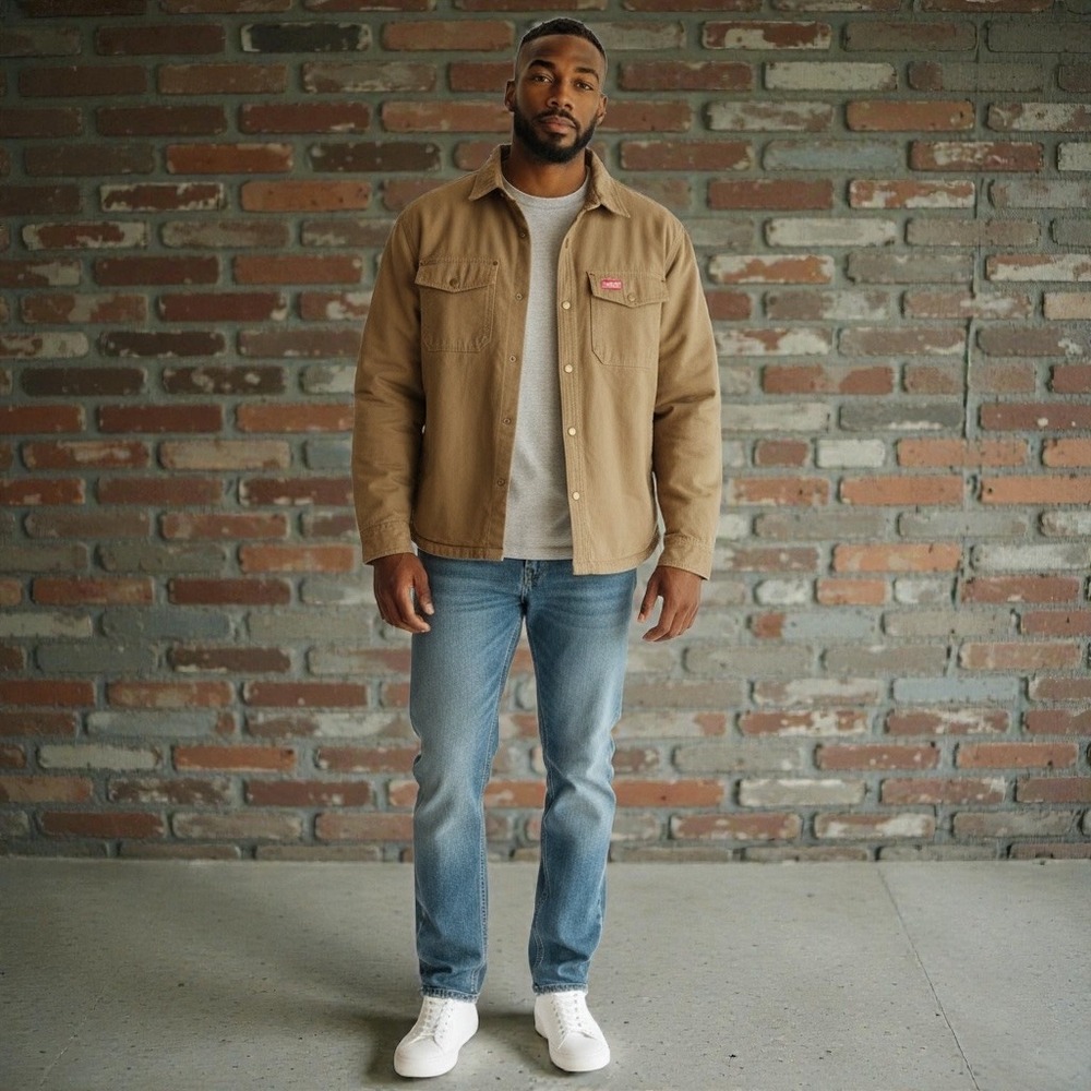 Coleman Mens Canvas Sherpa Lined Flannel Shirt Jacket Tan‎ Workwear Size M
